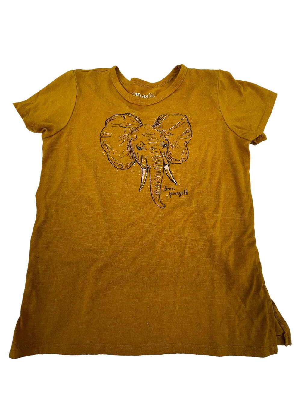 Mudd Girls Yellow Elephants Graphic Short Sleeve T-Shirt Youth Size 10